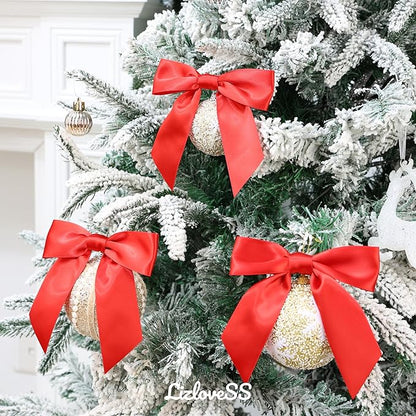 Red Satin Ribbon Twist Tie Bows 5 Inch Pre-Tied Red Gift Bows for Crafts, Treat Bags, Party Favors, Wedding, Baby Shower, Candy Apple, Christmas Tree (36 Pack)