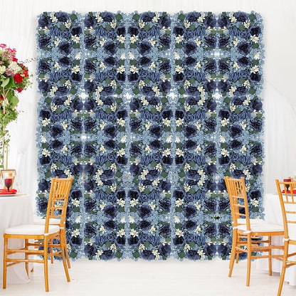 Pack of 12 Artificial Silk Flower Panels, Faux Floral Wall Background for Wedding Party Engagement Bridal Shower Arrangement Home Decorations - Dusty Blue