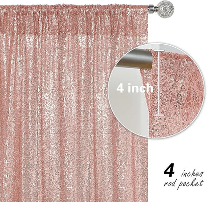 Rose Gold Sequin Backdrop Curtain 2 Pieces 2FTx8FT Glitter Photography Backdrop for Party Wedding Birthday Christmas Decorations