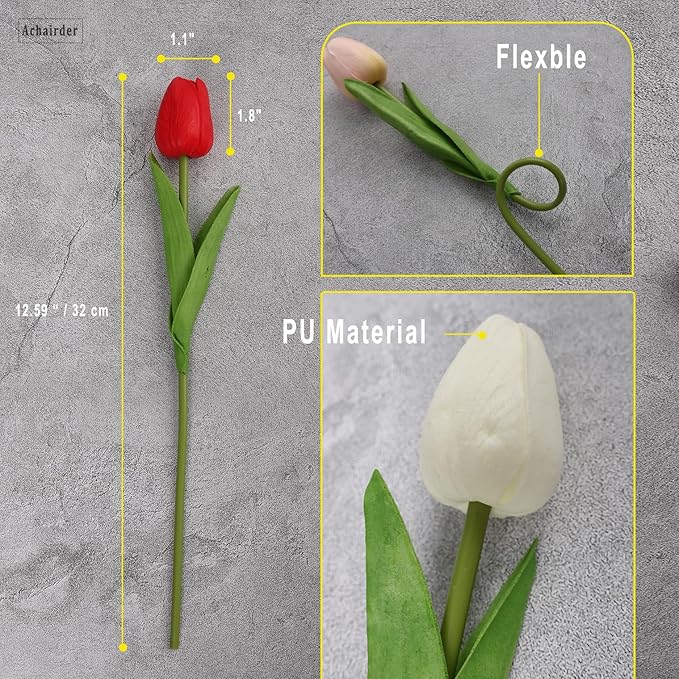 30pcs Tulips Artificial Flowers, Artificial Latex Real Touch Tulips Flowers Bouquet for Mother's Day Easter Wedding Party Home Decor-Multi 6 Color