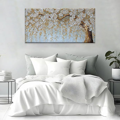 Suconvng Wall Art Living Room Flower White Tree Wall Art Modern Canvas Art Wall Decor Home Wall Decor Suitable Picture For Bedroom Apartment Office Can Be Hung 24" X 48"
