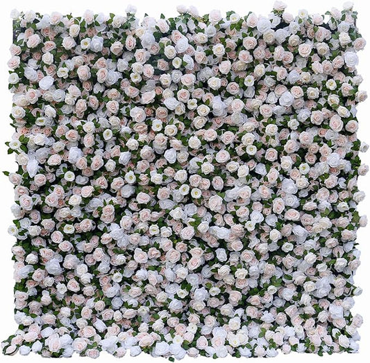 Artificial Flower Wall Backdrop 8×8 ft (2.4×2.4 m), 2 Panels 4×8 ft Each, Realistic Blooms for Wedding Ceremony, Photo Booth & Baby Shower,Stand/Frame Not Included