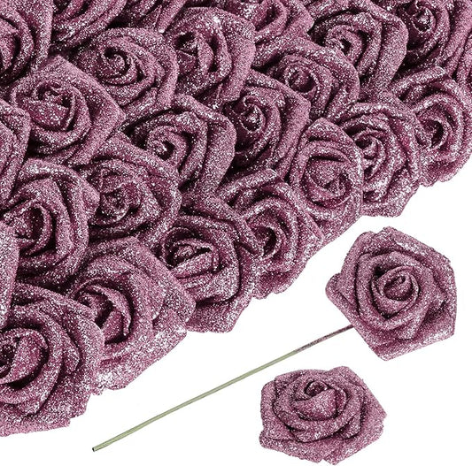 Artificial Flowers Glitter Rose 30 PCS Glitter Flowers Foam Roses with STEM Faux Flowers for DIY Wedding Bridal Bouquet Party Centerpieces Decor(Rose Gold)