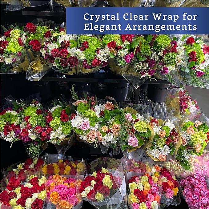 FIESTA WRAPS Clear Cellophane Wrap Roll (16 in x 220 ft) - Cellophane Roll - Clear Wrapping Paper to Wrap Gift Baskets - Gift Basket Wrapping Supplies - Papel Celofan