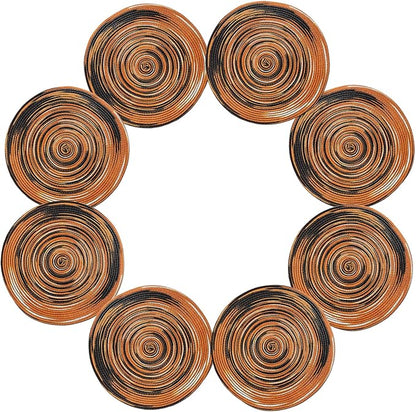 Youyi Better Lifes Halloween Round Braided Placemats Set of 8 Colorful Washable Durable Placemats Non-Slip 15 Inch Black-Orange Woven Table Mats for Dining Tables Holiday Party Decoration