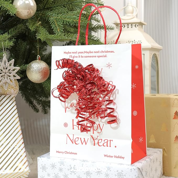 6" Metallic Red Christmas Curly Ribbon Bows for Gift Wrapping Self Adhesive Gift Bows for Holiday Decor, Baskets, Birthday, Wedding, Presents, Party Favors Decorations 6-Count