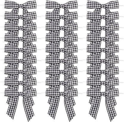 7Rainbows 30pcs 2.5" Buffalo Check Plaid Ribbon Twist Tie Bows Gingham Ribbon Bows for Tying Up Packages Gift Wrapping Christmas Tree(Black and White)