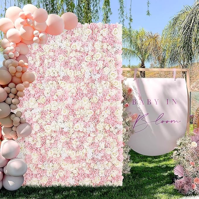 Pink Flower Wall Backdrop Wedding: 12 Packs 15x15 Inches 3D Floral Rose Wall Panels - Party Event Background Bridal Shower Decorations