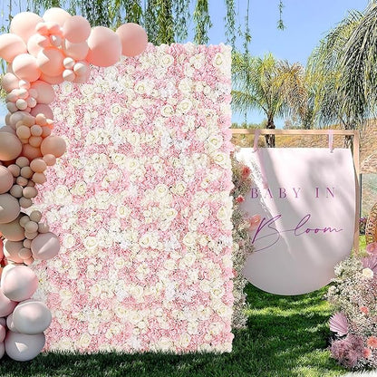 Pink Flower Wall Backdrop Wedding: 12 Packs 15x15 Inches 3D Floral Rose Wall Panels - Party Event Background Bridal Shower Decorations