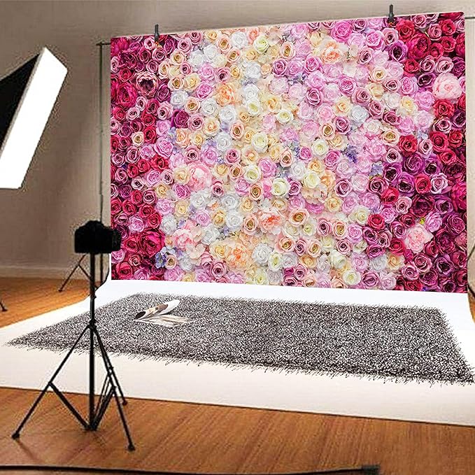 Rose Flower Wall Backdrop 7x5 ft Large Floral Photography Background for Indoor Outdoor Wedding Party Bridal Shower Baby Shower Engagement Shoot Photo Booth Decoration