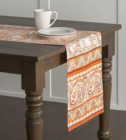 Maison d' Hermine Table Runner 100% Cotton Double Layer Table Runners 72 inches Long for Thanksgiving Christmas Decorations Home Kitchen Dining Party Wedding (Palatial Paisley, 14.5" x 72")