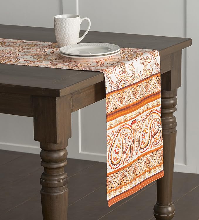 Maison d' Hermine Table Runner 100% Cotton Single Layer Table Runners 48 inches Long for Thanksgiving Christmas Decorations Home Kitchen Dining Party Wedding (Palatial Paisley, 14.5" x 48")