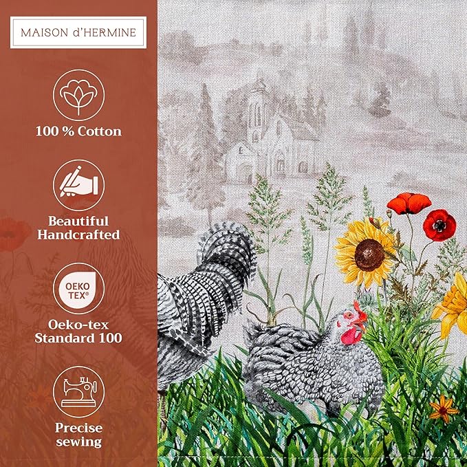Maison d' Hermine Placemats Set of 4 100% Cotton Washable Cloth Place Mats, Reusable Table Mats for Kitchen Dining Decoration, Party, Wedding, Restaurant Spring/Summer (Basse Cour, 13" x 19")
