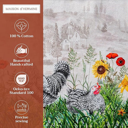 Maison d' Hermine Placemats Set of 4 100% Cotton Washable Cloth Place Mats, Reusable Table Mats for Kitchen Dining Decoration, Party, Wedding, Restaurant Spring/Summer (Basse Cour, 13" x 19")