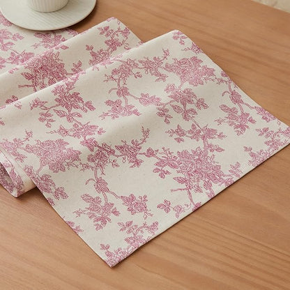 100% Cotton French Pastoral Table Runners, 13x36 Inch Pink Farmhouse Table Runners 36 Inches Long, Vintage Flowers Print Home Decors