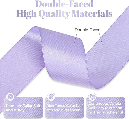 Lavender Satin Ribbon, Double Faced 2 Inch X 50 Yards Lavender Ribbon, Premium Satin Ribbon for Gift Wrapping, Crafts, Hair Bow Making, Sewing, Flower Bouquet, Wedding Party Decor
