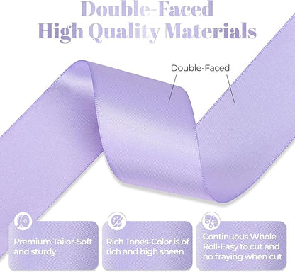 Lavender Satin Ribbon, Double Faced 2 Inch X 25 Yards Lavender Ribbon, Premium Satin Ribbon for Gift Wrapping, Crafts, Hair Bow Making, Sewing, Flower Bouquet, Wedding Party Decor