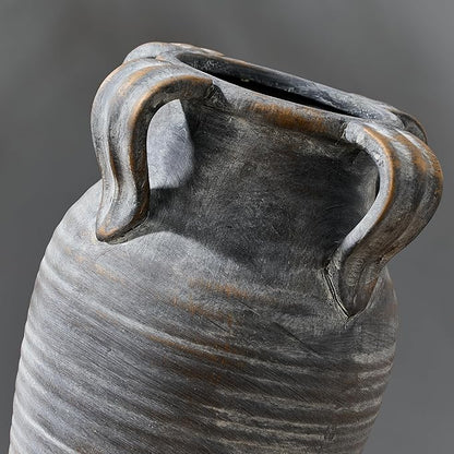 Handmade Ceramic Vase with 4 Handles, 10.83" Tall Farmhouse Rustic Terracotta Flower Vase, Vintage Vases for Home Decor, Wedding, Living Room, Table, Shelf Decor, Black Bronze