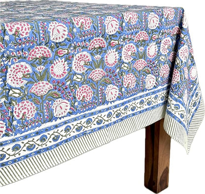 ATOSII Clover Pink 100% Cotton Fall Tablecloth, Handblock Print Rectangle Table Cover for Kitchen Dining Linen I Parties, Weddings, Outdoors, Easter Table Cloth Decor 60 X 90 Inches I 6 Seater