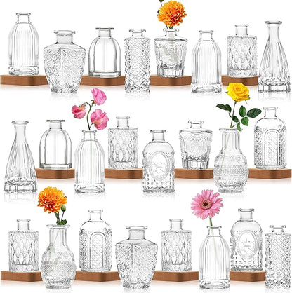 INFTYLE Vintage Flower Vase Set of 24, Clear Glass Bud Vases for Decor, Wedding, Party