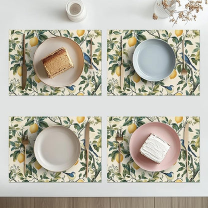 Lemon Placemats Set of 6 Washable Table Mats Summer Yellow Lemonade Stand Heat-Resistant Cotton Linen Place Mats for Dining Table Kitchen Indoor Outdoor Party Holiday Decor