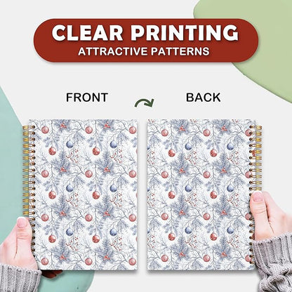 VIIJJUE Chinoiserie Christmas Ball Tree Notebook Journal, Vintage French Country Toile de Jouy Journal, Xmas Red Holiday Hardcover Spiral Notebooks, 5.5x8.3 Inch-02