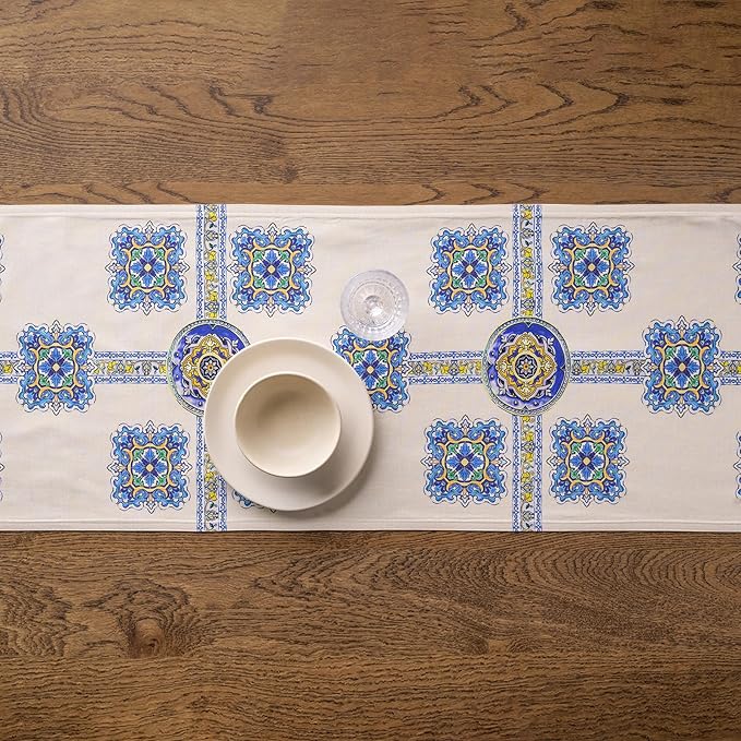 Maison d' Hermine Tablerunners 100% Combed Cotton Premium Table Runner Decorative Table Cover, Home, Kitchen, Dining, Sciacca, Double Layer - (14.5"x108")