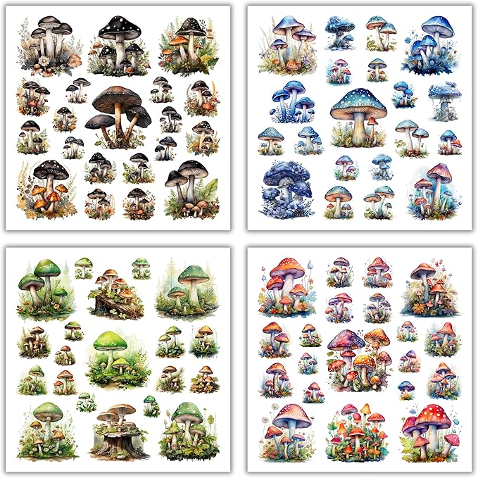 XERE 400 Pcs Mushrooms Flora and Fauna Scrapbook Stickers Set for Scrapbooking and Journaling Notebooks, Junk Journal Supplies, Sketchbook, Bookmark Making, Planner Sticker