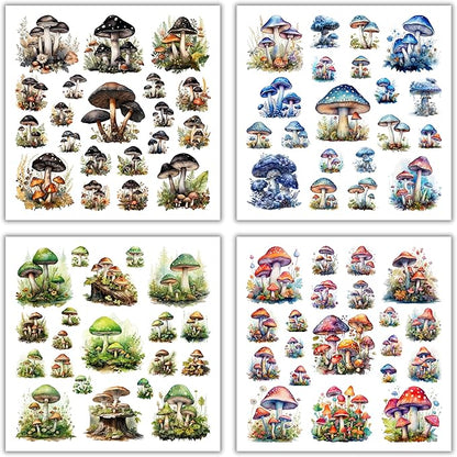 XERE 400 Pcs Mushrooms Flora and Fauna Scrapbook Stickers Set for Scrapbooking and Journaling Notebooks, Junk Journal Supplies, Sketchbook, Bookmark Making, Planner Sticker
