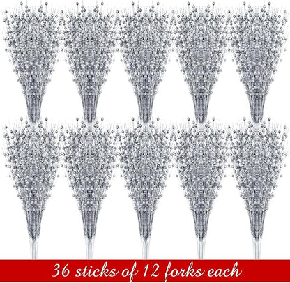 Geosar 30 Pcs Christmas Artificial Glitter Berry Stem Decorations 17 Inch Faux Stick Floral Pick Centerpiece Bouquet Flower Bead Twigs for Centerpiece Tree Wreath Xmas Ornaments Home(Silver)