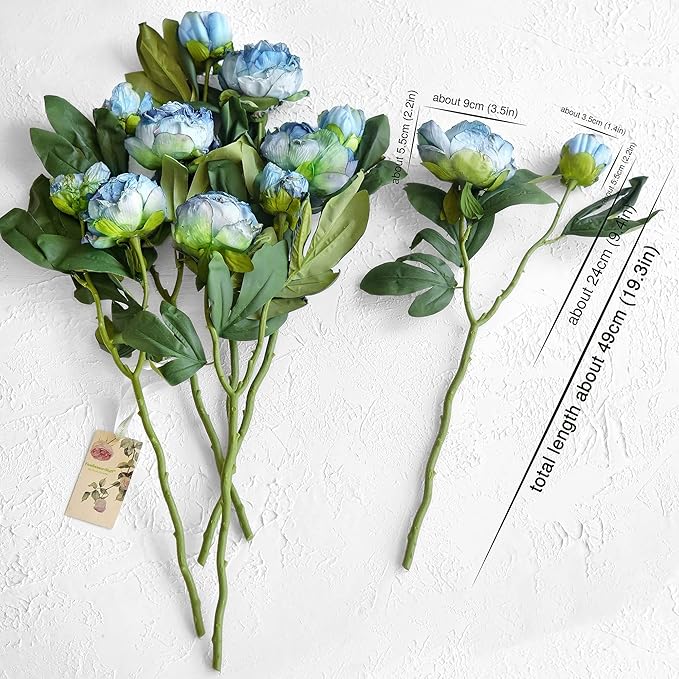 FiveSeasonStuff Vintage Dusty Blue Peonies – Realistic Artificial Silk Flowers with Dry-Look Petals, 6 Stems for Rustic Home & Wedding Bridesmaids Bouquet Bridal Showers