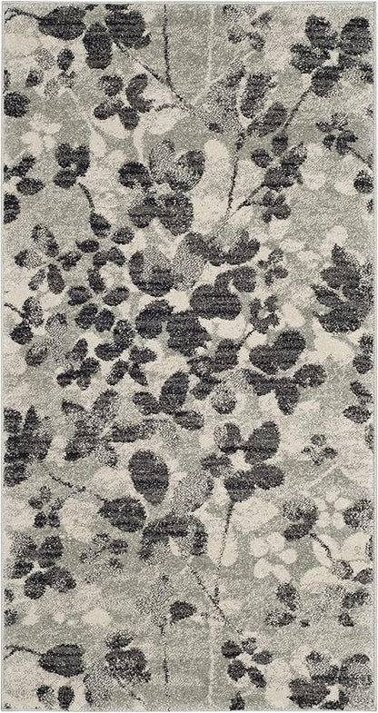 SAFAVIEH Evoke Collection 2'2" x 4' Grey/Black EVK236R Floral Non-Shedding Living Room Bedroom Accent Rug