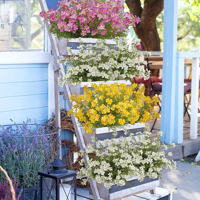 Spring Decorations for Home Fake Flowers Hydrangea Artificial Plants Indoor Mantle Decor Plastic Flowers Artificial Plants Outdoor Garden Decor Hanging Plants 6pcs White Flowers