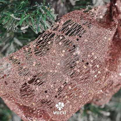 MEEDEE Rose Gold Glitter Mesh Star Web Ribbon 10 Inch Wide by 10 Yards Roll Rose Gold Fabric Ribbon Decorative Mesh Ribbon for Christmas Tree, Garland, Wreaths, Bows, Home Decor
