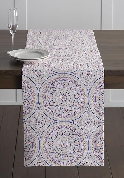 Maison d' Hermine Table Runner 100% Cotton Double Layer Table Runners 108 inches Long Decorative for Home Kitchen Dining Party Baby Shower Wedding Bridal Shower Spring Summer (Mandala, 14.50" x 108")