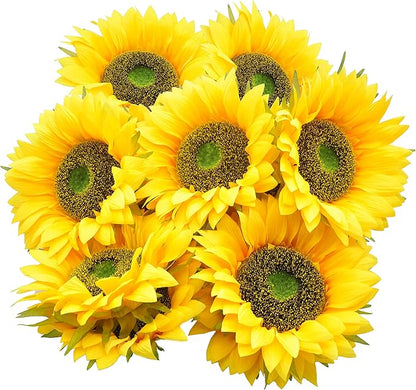 Artificial Flower 6pcs 10''W Big Size Silk Sunflower Heads Real Looking Fake Sunflower for Hat Trim Cake Flower Home Décor Flower Wall Wreath Wedding Baby Shower Photography Props(Yellow)
