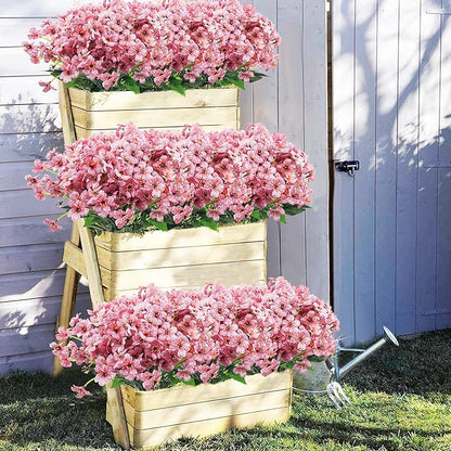 Uieke 72 Bundles Artificial Flowers for Outdoors UV Resistant Fake Silk Flowers No Fade Greenery Shrubs Plants for Outside Planter Home Garden Porch Window Box Spring Summer Décor (Pink)
