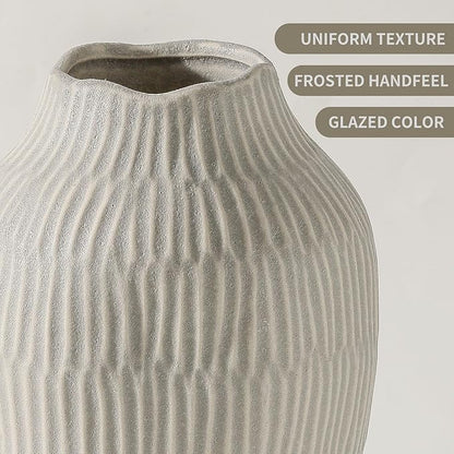 Ceramic Vase for Home Decor,11.6 Inch Flower Vases,Decorative Blue Vase for Pampas Grass,Modern Art Texture Vases for Home Entryway Living Room Dining Table Farmhouse Office Decor(Grey)