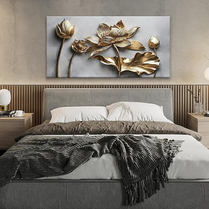 Floral Wall Art For Living Room Modern Canvas Art Wall Decor Print Painting Prints Pictures Gold Flower Wall Art Picture For Bedroom Hotel Home Wall Decor 24 X 48 Inch
