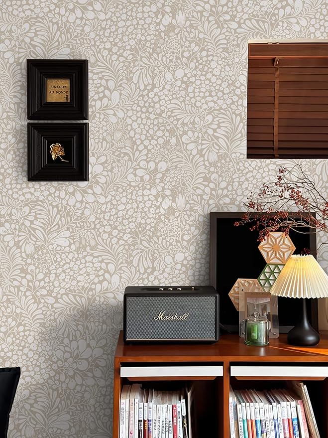 Heroad Peel and Stick Wallpaper Boho Beige Contact Paper 17.3''x393'' Floral Wall Paper Removable Self Adhesive Wallpaper for Cabinet Bedroom Living Room Entryway Walls Bathroom Waterproof Vinyl Roll