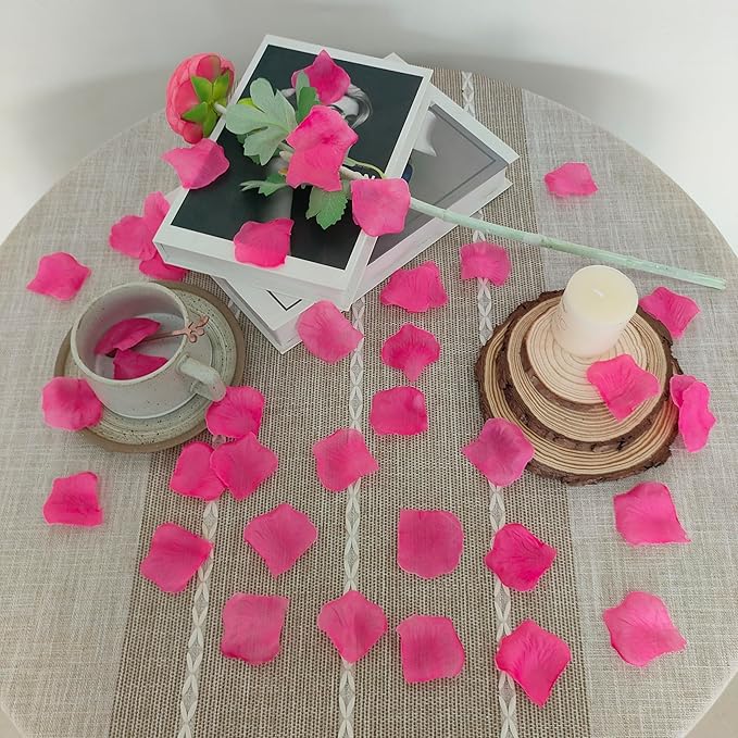 Separated 1000 PCS Artificial Pink Rose Petals for Romantic Night,Faux Hot Pink Flower Petals for Flower Girl Weddings Valentine Day Party Romantic Decoration(Ready-to-use)