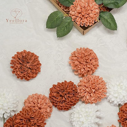 Artificial Flowers, 25pcs Rose for DIY Wedding Bouquets Centerpieces Arrangements, Terracotta Dahlia Flowers with Stem Bridal Shower Party Home Decorations
