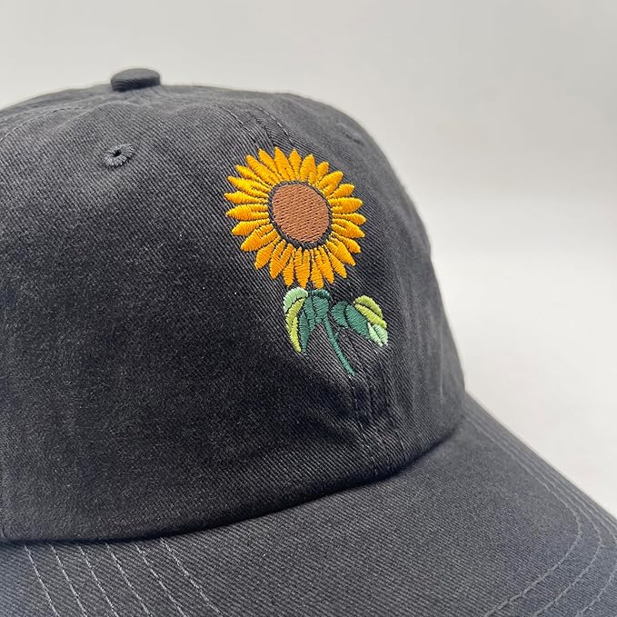 Cute Flower Hat, Elegant Floral Embroidered Adjustable Baseball Cap for Men Women, Gifts for Flower Lovers, Black