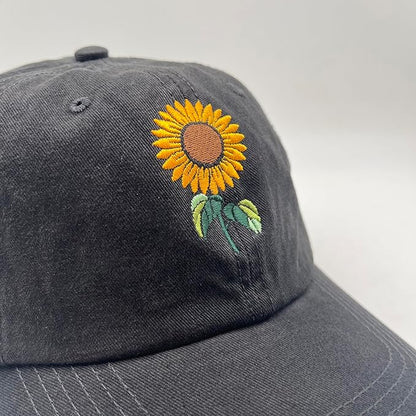 Cute Flower Hat, Elegant Floral Embroidered Adjustable Baseball Cap for Men Women, Gifts for Flower Lovers, Black
