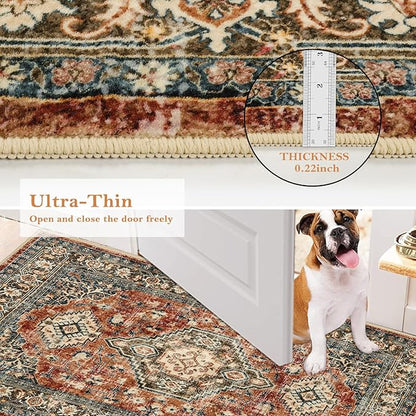 Lahome Oriental Hallway Runner Rug Non Slip, 2x8 Washable Runners for Hallways Kitchen, Vintage Non Skid Soft Long Carpet for Bedroom Bathroom Entryway, Brick Red