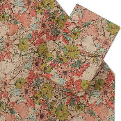 Aimyoo Kraft Floral Wrapping Paper Roll - Jumbo Roll - 30 Inch x 33 Feet - All Occasion Vintage Flower Gift Wrap Paper for Mother's Day Wedding Birthday Bridal Shower
