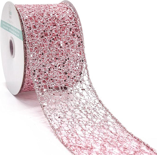 CT CRAFT LLC Sparkling Glitter Mesh Wired Ribbon 2.5" x 10 Yards Rose Gold for Christmas Home Decor Bow Gift Wrapping DIY Crafts Wreath