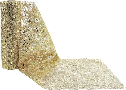 MEEDEE Gold Glitter Mesh Star Web Ribbon 10 Inch Wide by 10 Yards Roll Gold Mesh Fabric Ribbons Decorative Mesh Ribbon for Christmas Tree, Garland, Holiday Crafts, Wreaths, Bows, Home Decor