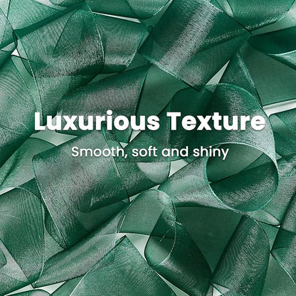 1-1/2 Inch Dark Green Sheer Organza Ribbon for Bow Making, Gift Wrapping, Christmas Decoration, 50 Yards/Roll