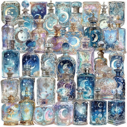 Moon & Celestial Stickers 50 Pack - Transparent PET Galaxy Stickers, Waterproof Cosmic Decals for Junk Journals, Planners, Laptops, Water Bottles - Dreamy Night Sky Starry Aesthetic Art